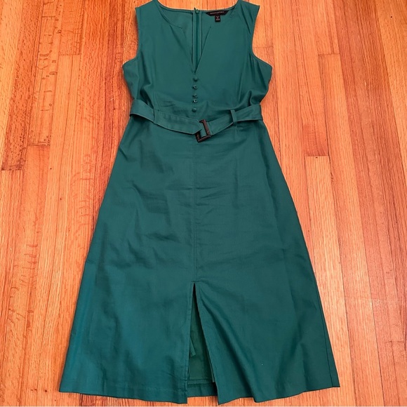 Banana Republic LINEN-COTTON MIDI SHIFT DRESS Green Size 0 (T) - Picture 1 of 11